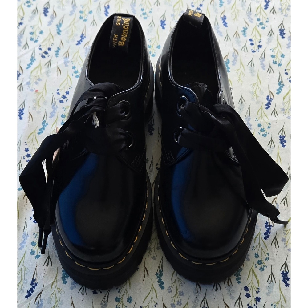 Dr. Martens Holly Black Buttero Leather Platform Ribbon Lace Oxford Shoes Size 7